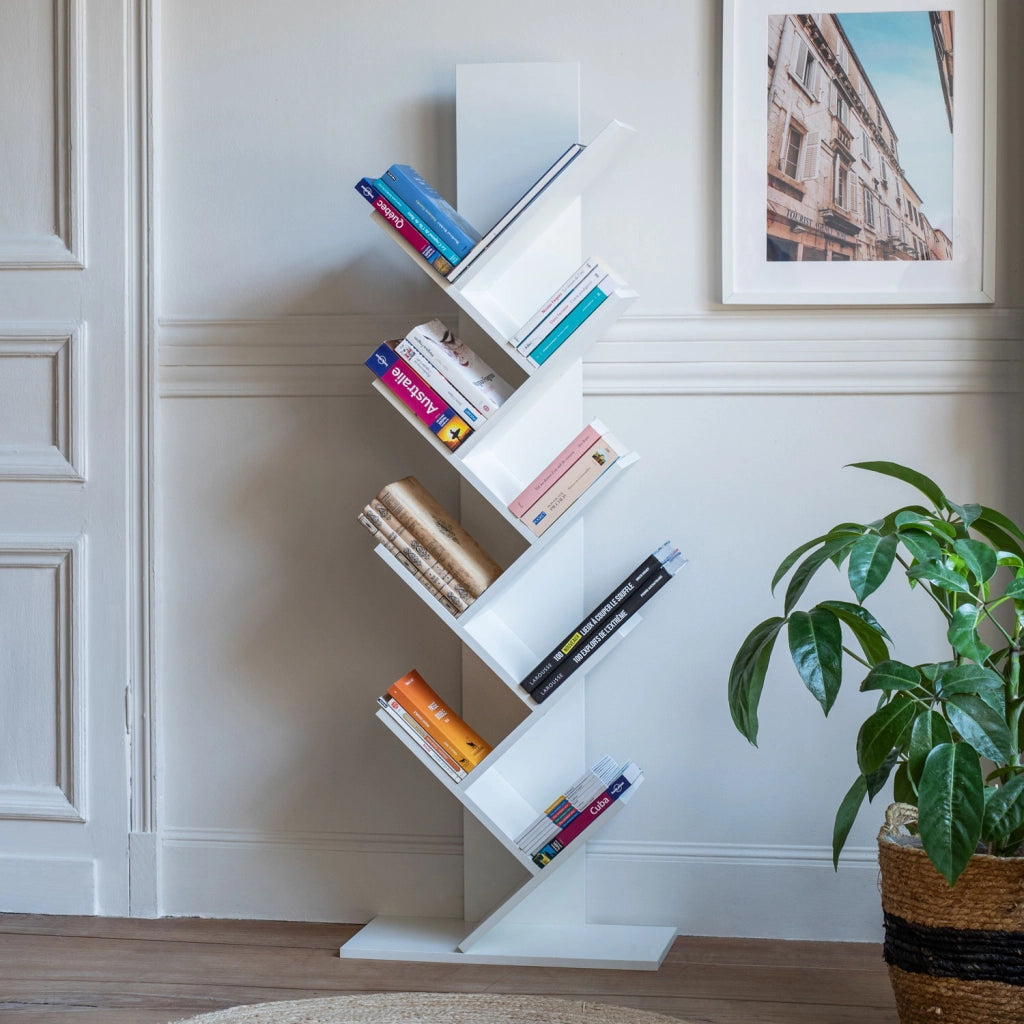 Libreria inclinata a 8 ripiani bianco SIMONE