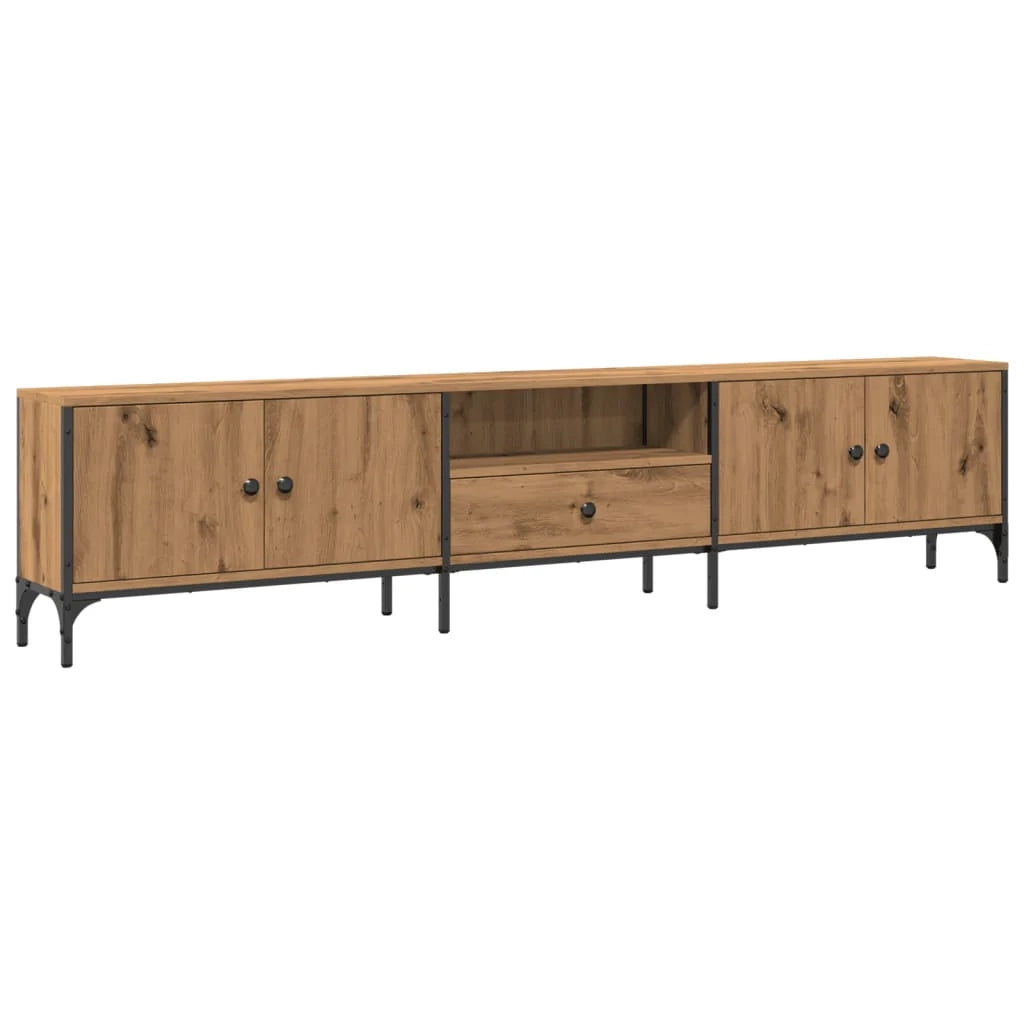 Mobile TV multimediale scaffale TV credenza mobile TV sala da pranzo soggiorno camera da letto con cassetto rovere lavorato a mano 200 x 25 x 44 cm legno ingegnerizzato marrone 02_0028516