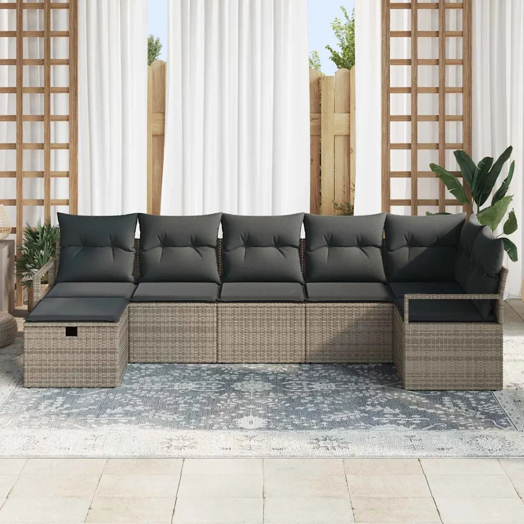 Set di divani con cuscino 7 pcs Grigio polyrattan