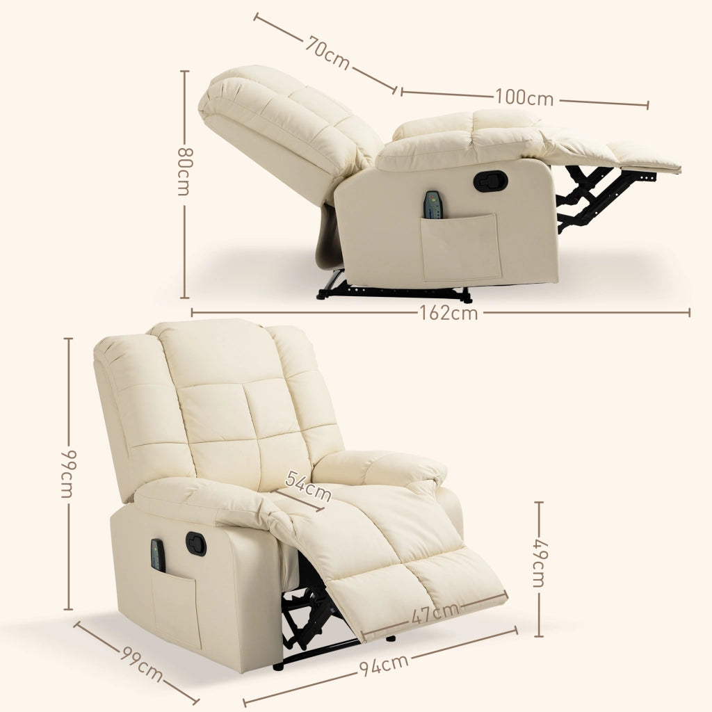 Poltrona Massaggiante Elettrica Reclinabile ¨C Zephmum ¨C Ecopelle Crema 94x99x99cm