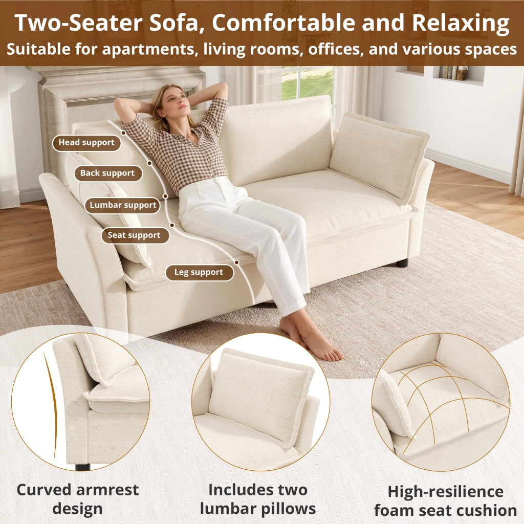 Divano modulare 3-2-1 - con cuscini per braccioli e seduta ampia - in chenille beige