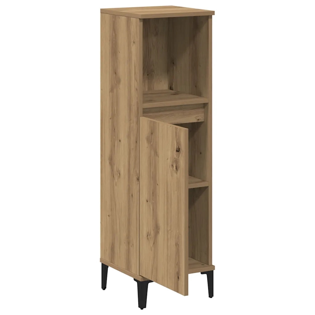 Mobile da bagno con vani contenitori modulari 30 x 30 x 100 cm finitura rovere ingegnerizzato realizzato artigianalmente 02_0051040