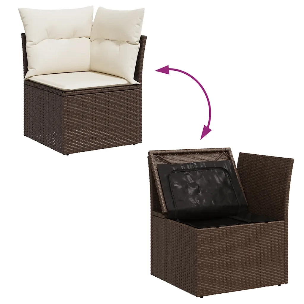 Set Divani da Giardino 10pz con Cuscini in Polyrattan Marrone 3326384