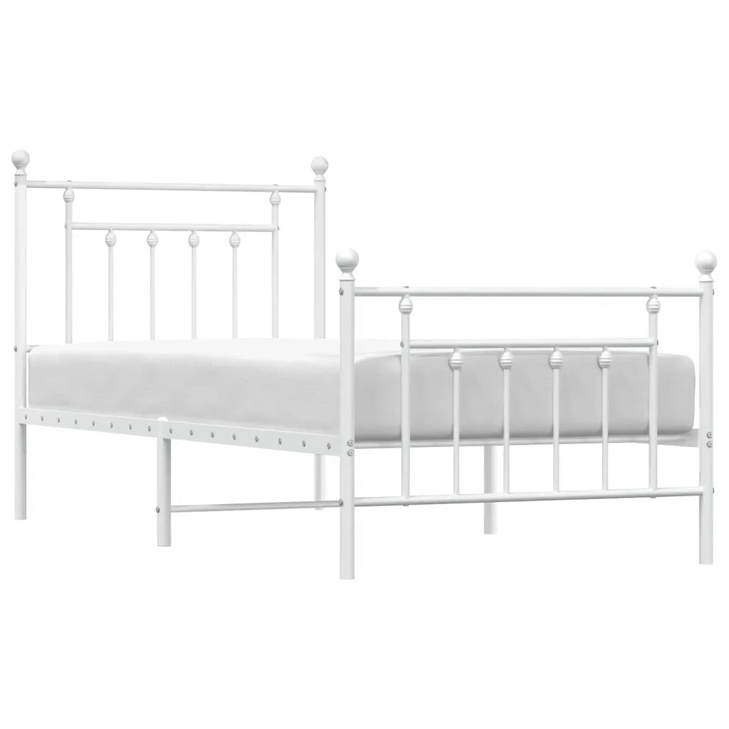 Giroletto con Testiera e Pediera-Struttura Letto Metallo Bianco 90x190 cm 314232