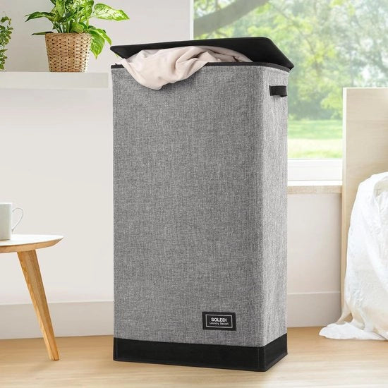 Wastino grande con coperchio 100 litri - Wastino pieghevole per abbigliamento con tasca interna e maniglie - grigio