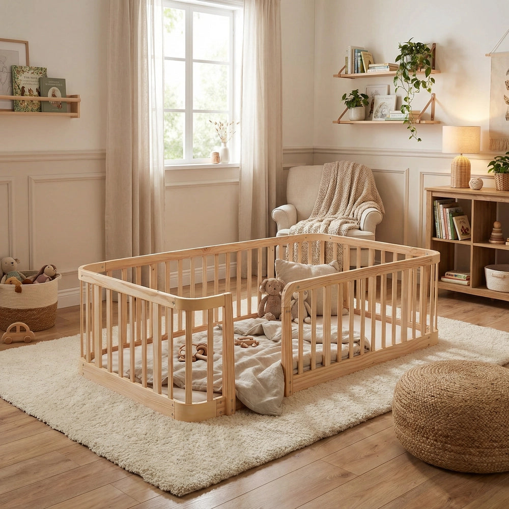 Box Recinzione Bambini in Legno Naturale ¨C MINIMAL ¨C 140x200 cm, Bordi Arrotondati, Sicurezza