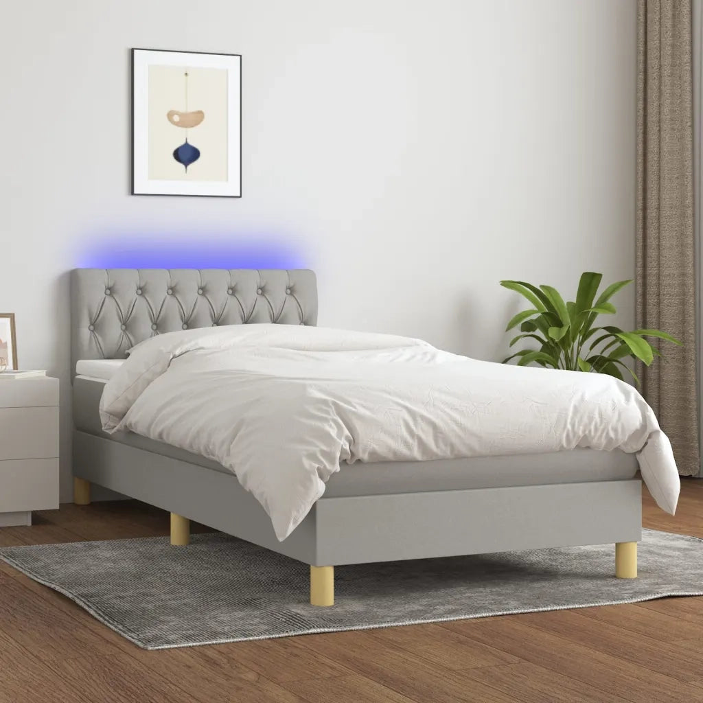 Letto a Molle Materasso e LED-Struttura Letto con Materasso Grigio Chiaro 100x200 cm Tessuto 807473