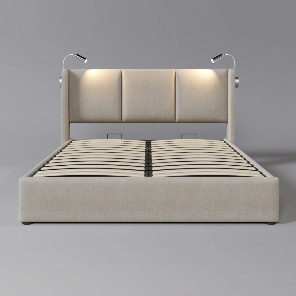 letto imbottito lino beige 140x200 cm