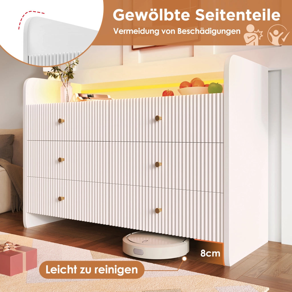 CREDENZA con LED, 120x40x75 cm, bianco, 6 cassetti