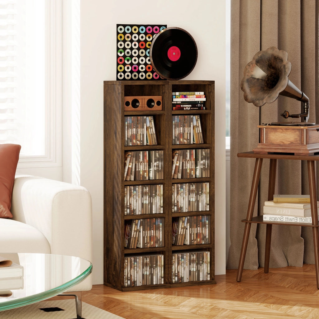 Armadio per CD con 12 compartimenti ¨C zephmum ¨C marrone 21x22.5x88.5 cm