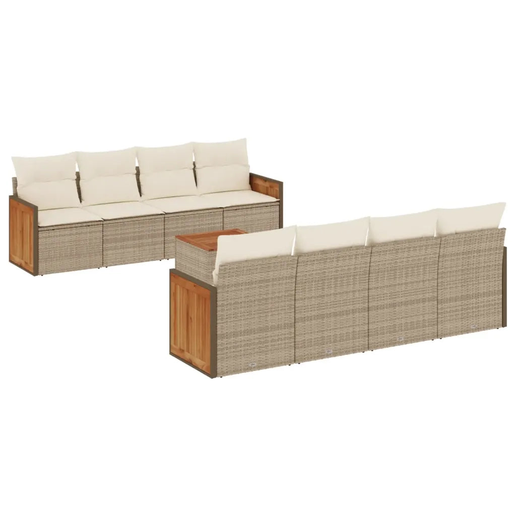 Set Divano da Giardino 9 pz con Cuscini Beige in Polyrattan 3227500
