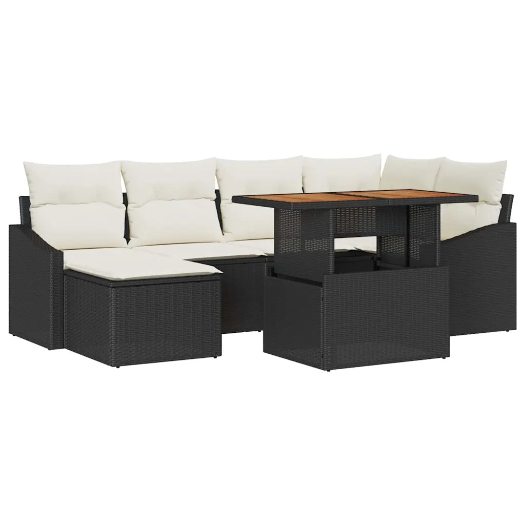 Set da Pranzo per Giardino con cuscino 7 pcs Nero e Crema 3349858
