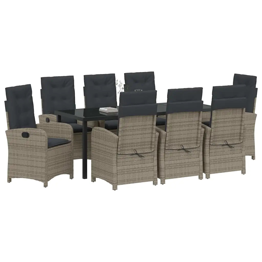 Set da Pranzo per Giardino con cuscino 9 pcs Grigio polyrattan 3380280
