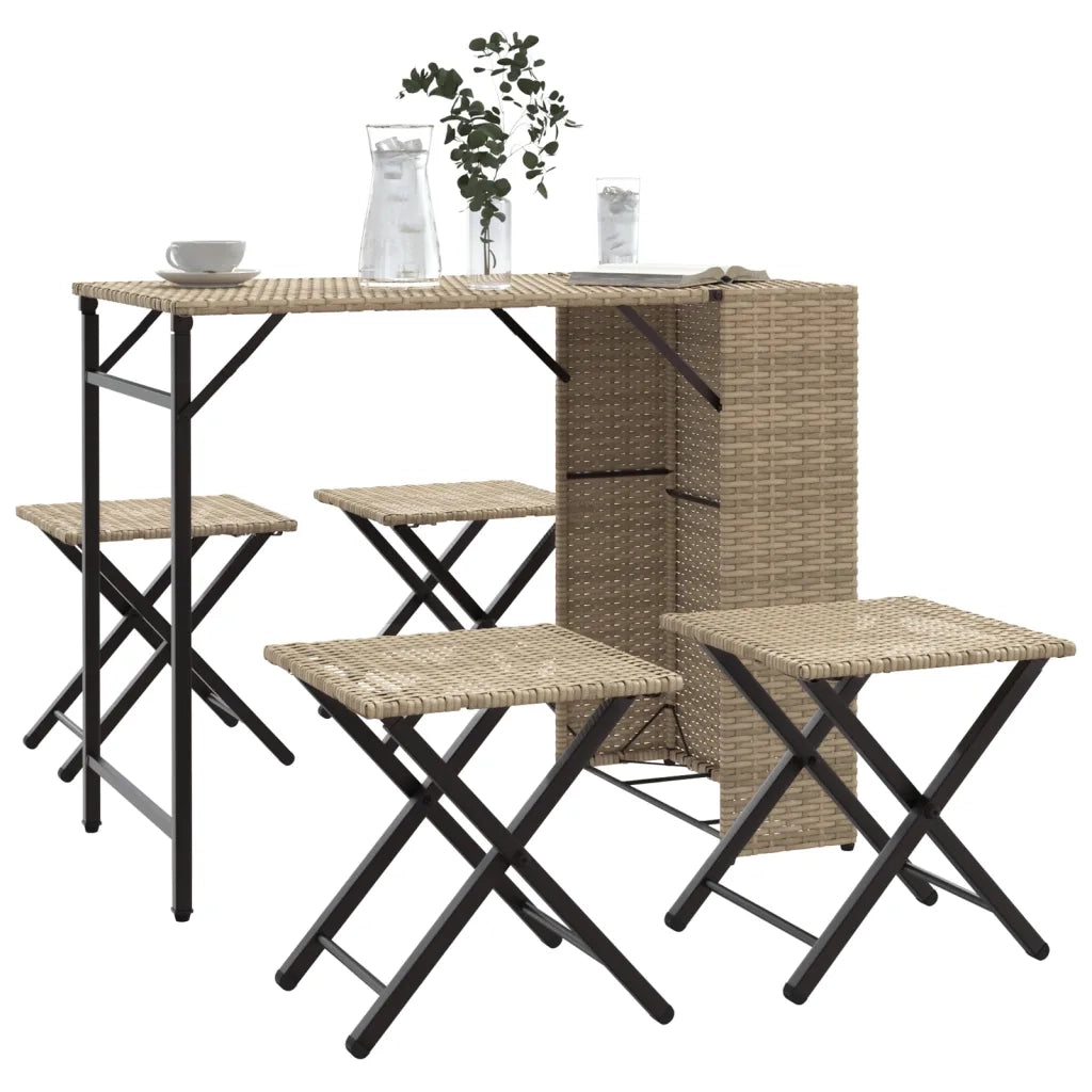 Set da Pranzo da Giardino Pieghevole 5pz | Set Salotto da Giardino Beige in Polyrattan