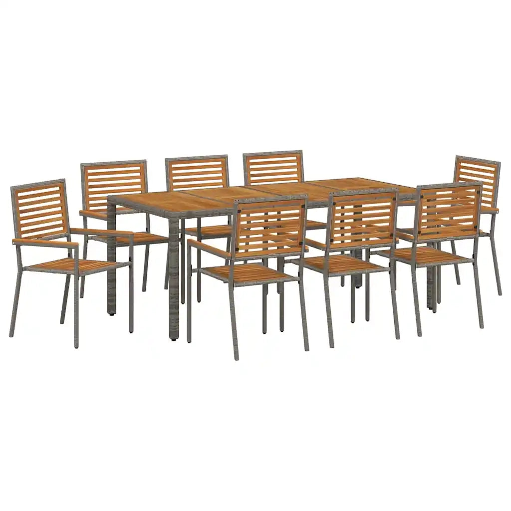 Set da Pranzo per Giardino 9 pcs Grigio e Marrone polyrattan