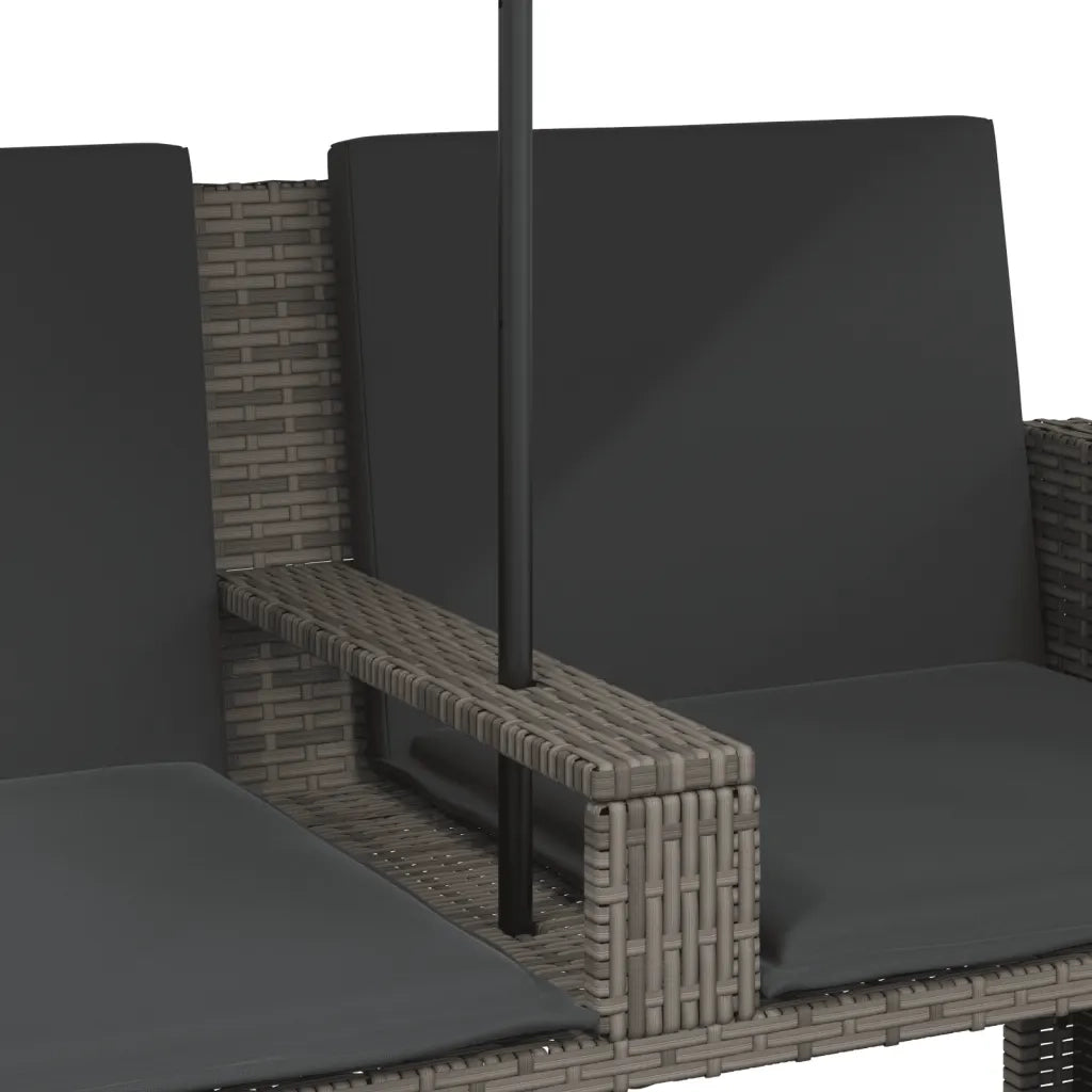 Divano Giardino 2 Posti-Sofa da Giardino-Divanetto da esterno Ombrellone e Sgabelli Grigio Polyrattan