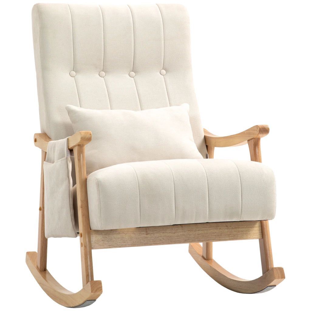 Poltrona a Dondolo con Cuscino ¨C Minimal ¨C Legno, Beige