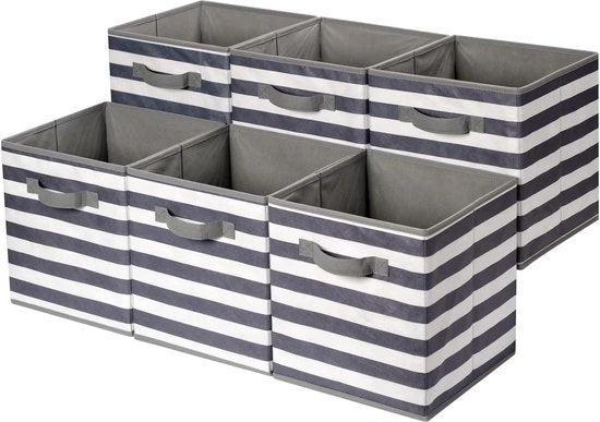 Cassa di archiviazione pieghevole con maniglie - set da 6 - a strisce - bianco/grigio chiaro - 266 x 266 x 279 cm