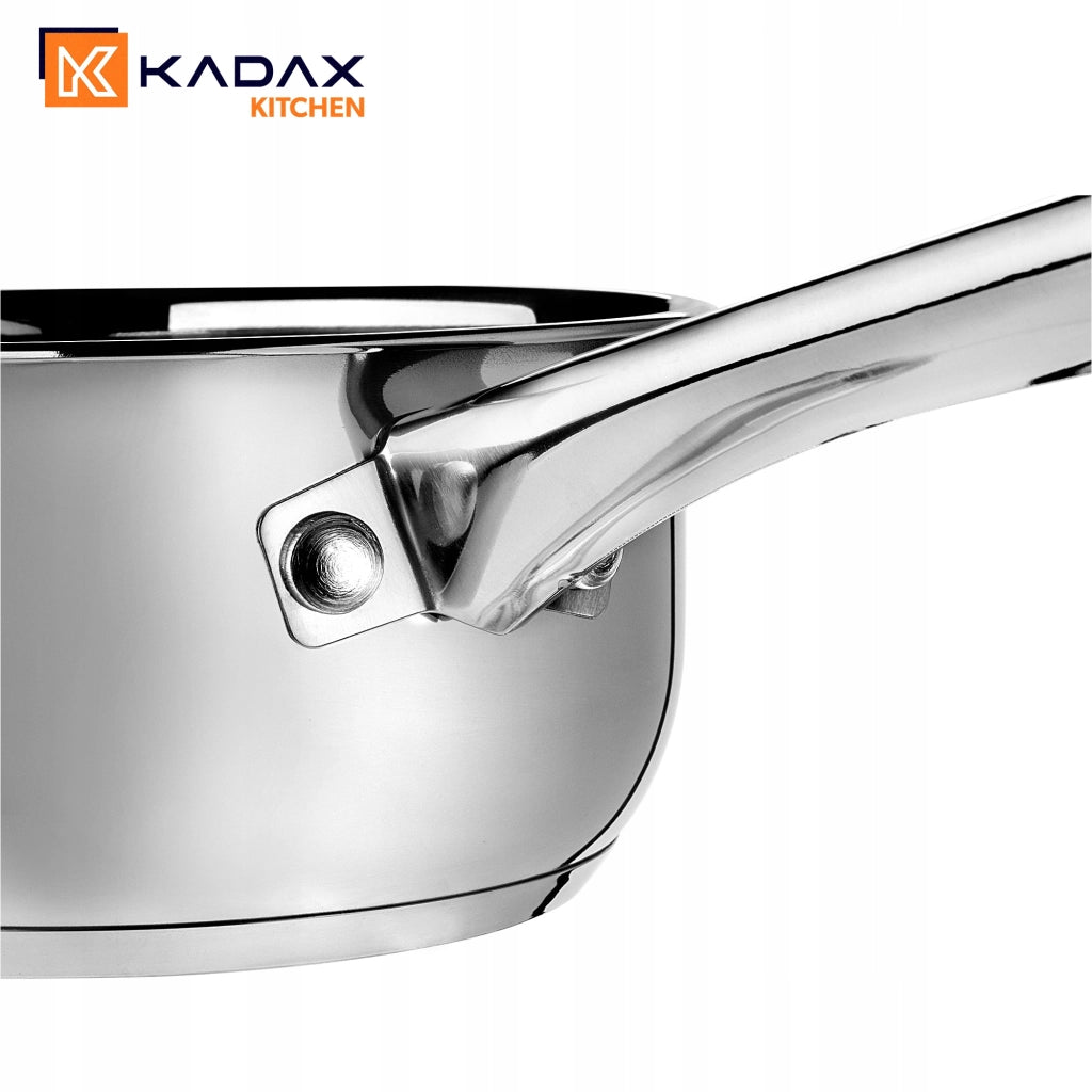 Pentola in acciaio inox KADAX da 1 litro, adatta a piani cottura a induzione e gas, con manico da 14 cm.