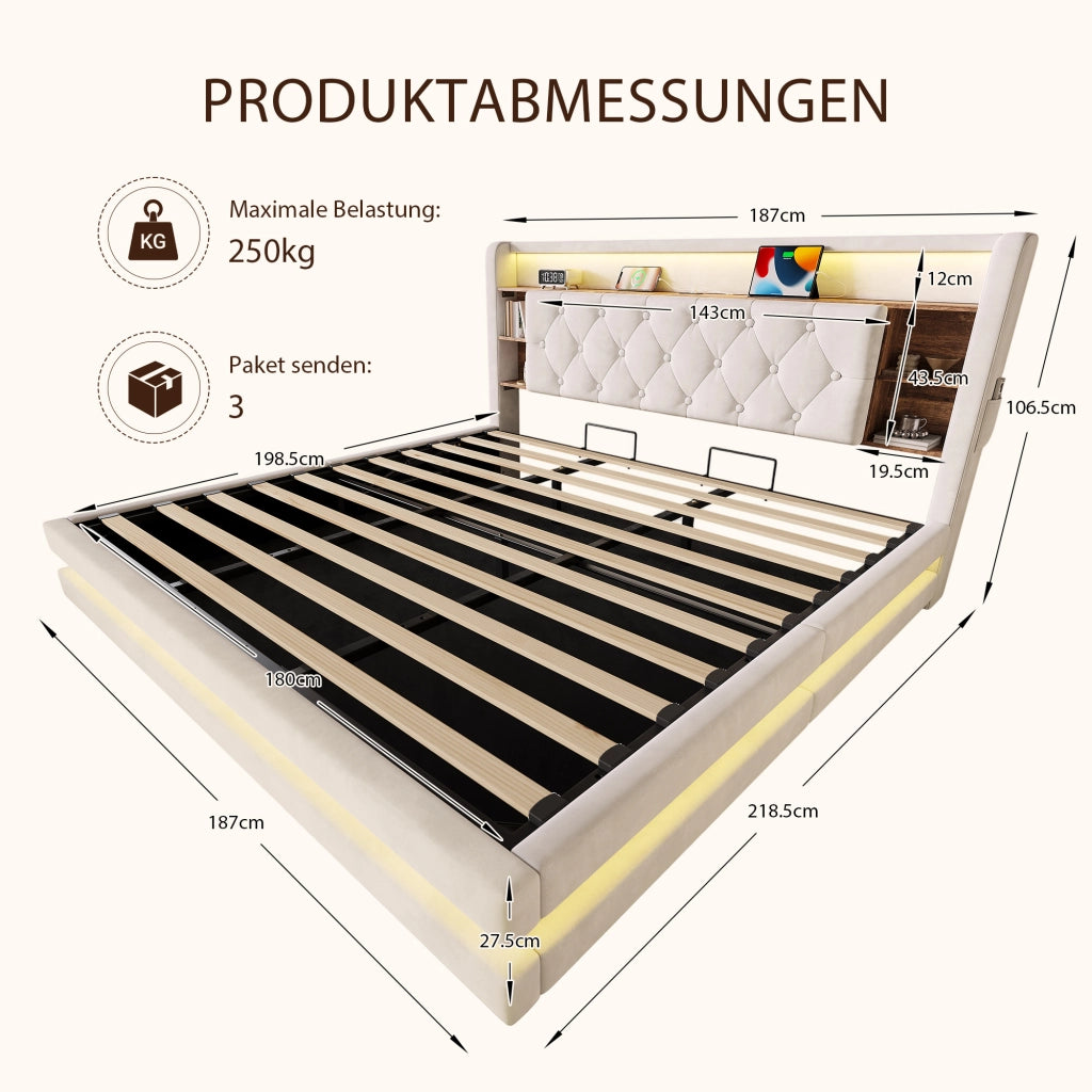 letto imbottito velluto beige 180 x 200 cm