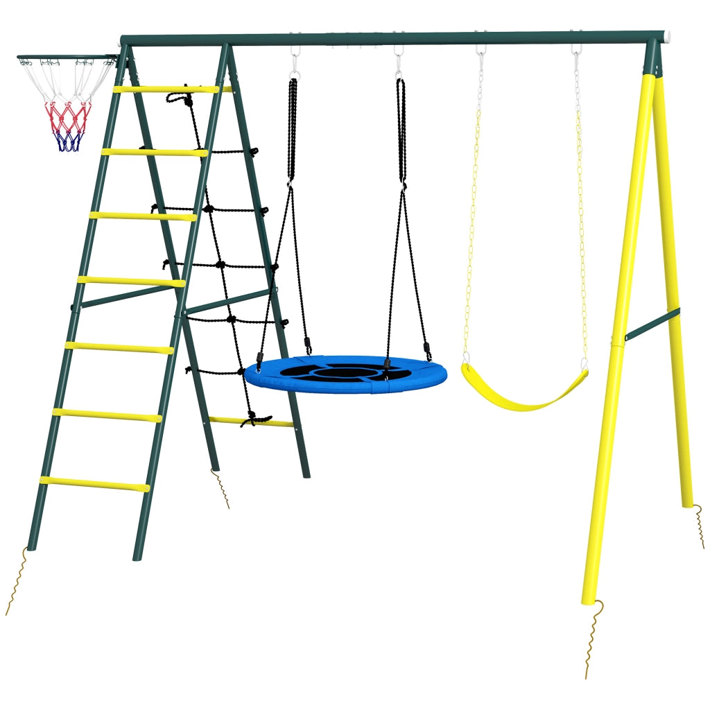 Altalena da Giardino con Scalette e Canestro ¨C Xylo ¨C Set Rotonda Acciaio per Bambini 3-8 Anni