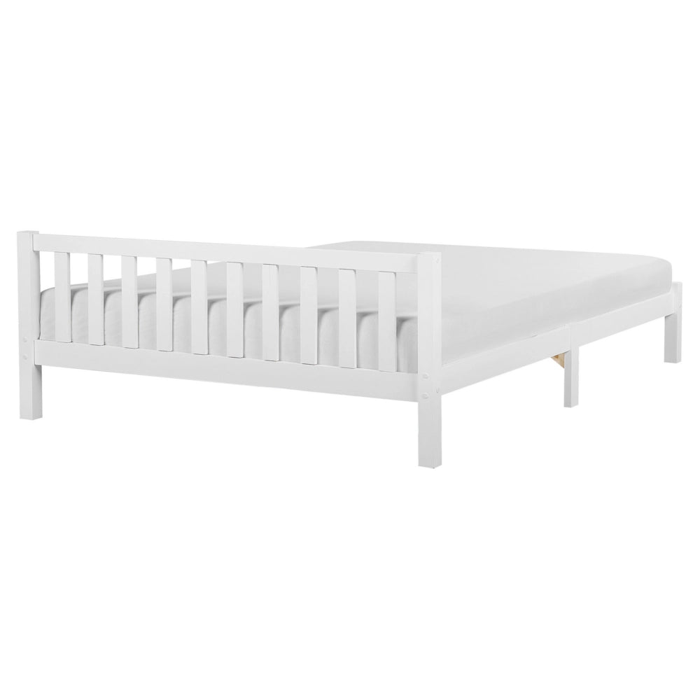 Letto in Legno di pino Bianco con Rete a Doghe Testiera Alta 160 x 200 cm