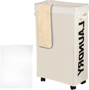 Scatola per la spazzatura rettangolare con ruote 62 litri - Scatola per la spazzatura alta con coperchio rimovibile - Ripiegabile e beige