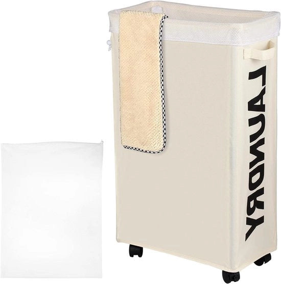 Scatola per la spazzatura rettangolare con ruote 62 litri - Scatola per la spazzatura alta con coperchio rimovibile - Ripiegabile e beige