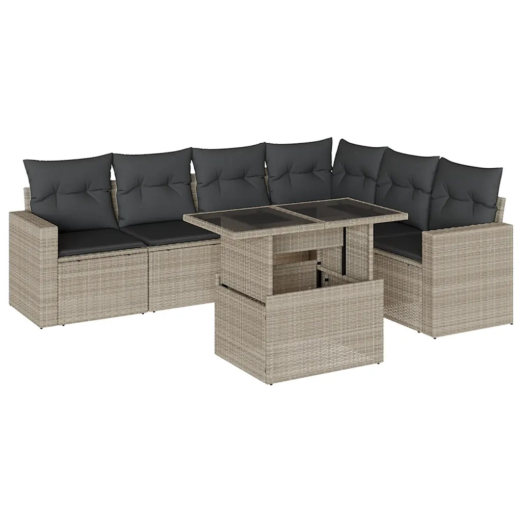 Set Divani da Giardino 7pz con Cuscini Grigio Chiaro Polyrattan