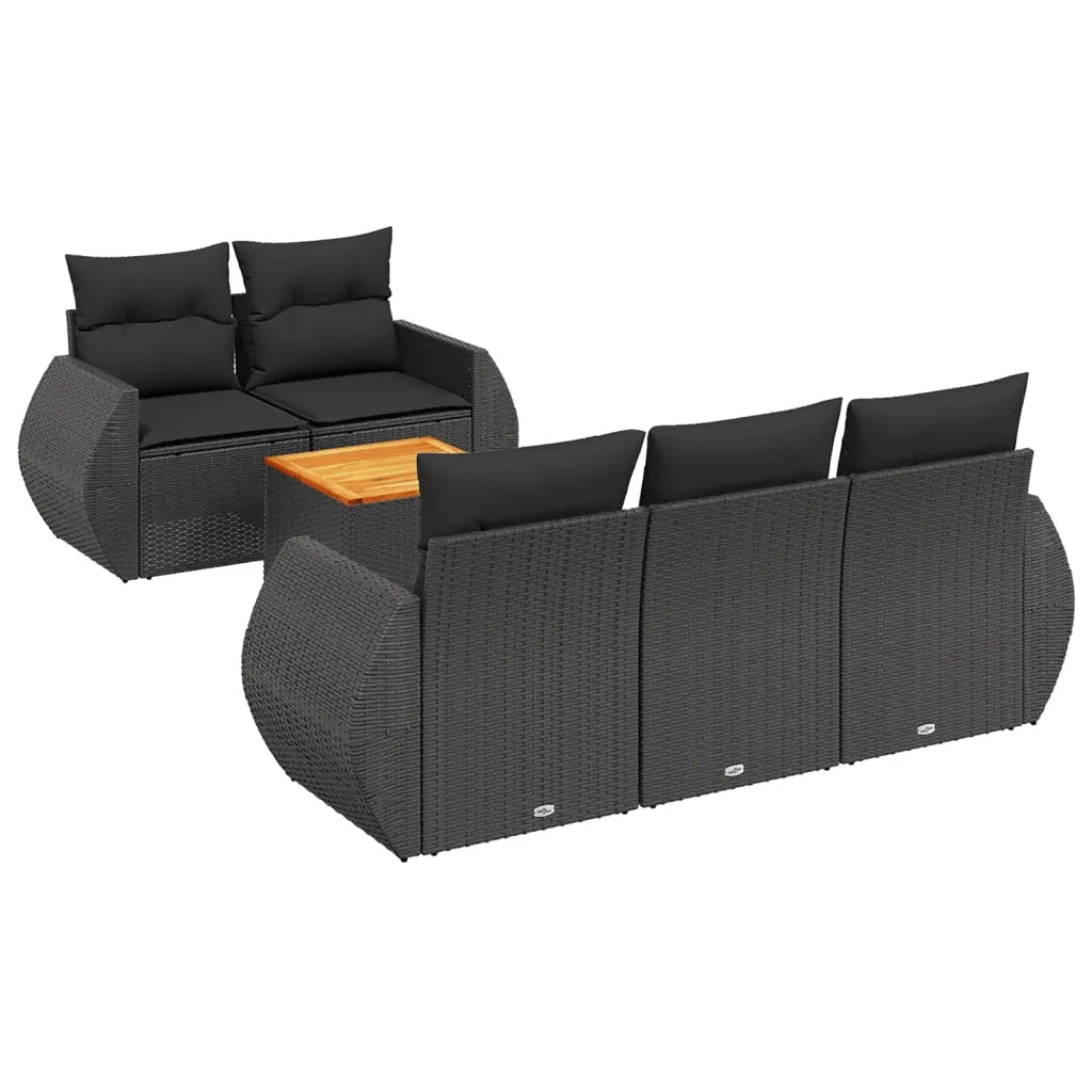 Set Divano da Giardino 6 pz con Cuscini Nero in Polyrattan 3257217