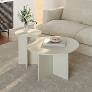 Set di 2 Tavolini Rotondi Verummetka con Basi Incrociate - color Avena Oatmeal [en.casa]