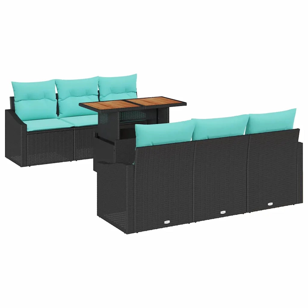 Set da Pranzo per Giardino con cuscino 7 pcs Nero e Verde acqua 3349787