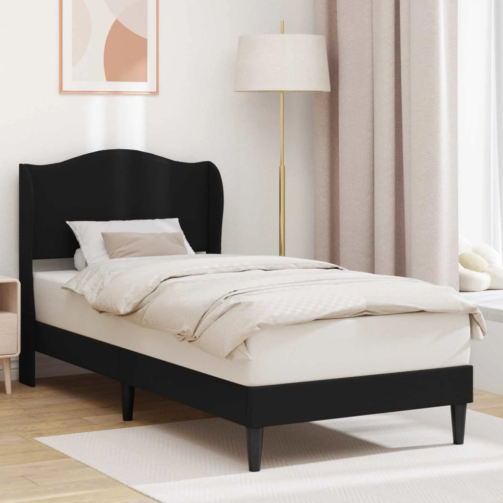 Letto singolo | Letto per adulti | Struttura del letto con testiera Nero 90 x 200 cm Similpelle