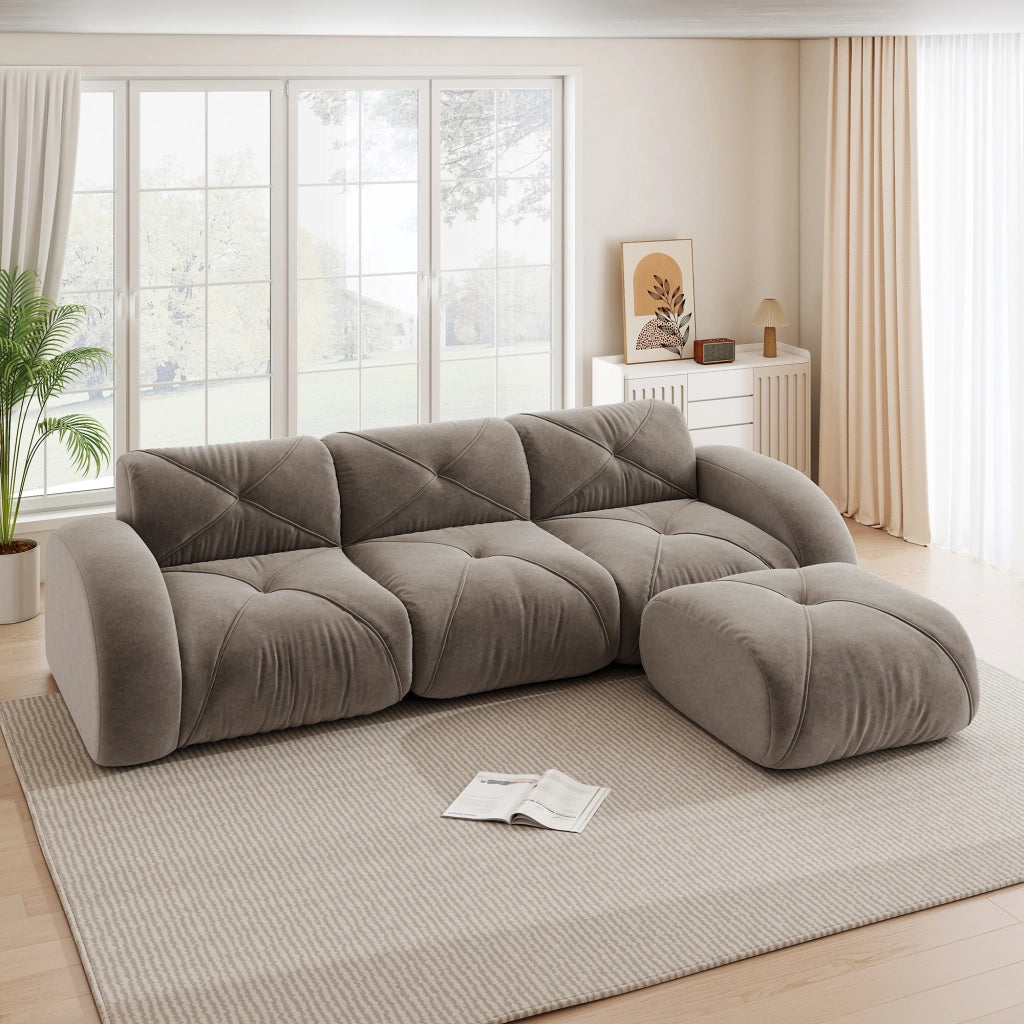 Divano Modulare 3 Posti con Poggiapiedi ¨C MINIMAL ¨C Marrone, Angolare
