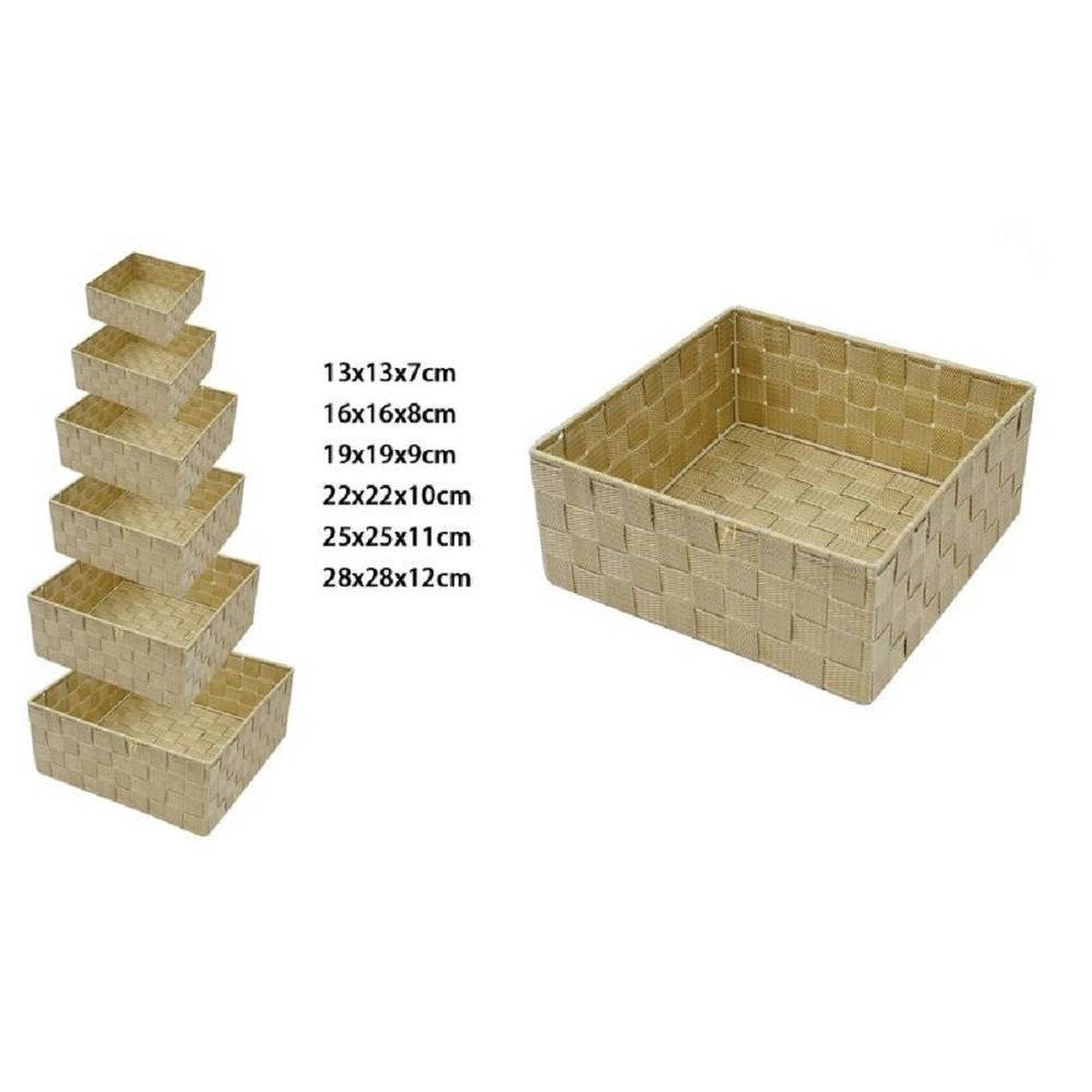 Trade Shop - 6 Pz Scatola In Tessuto Contenitori Organizer Bagno Armadio Cassetti Beige 79152 -