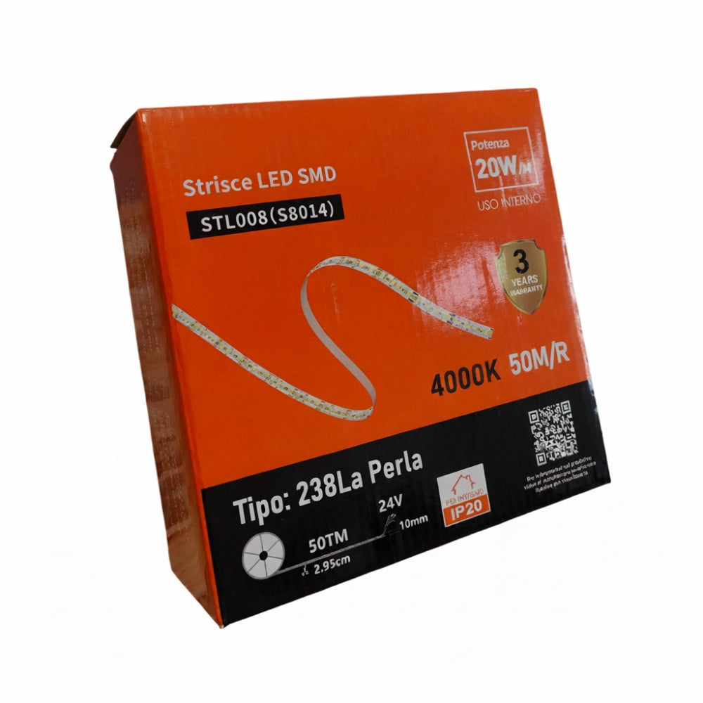Striscia LED Professionale 50 Metri per interni - Luce Calda 4000K, 24V, 2640 lm/mt, IP20 - Taglio 2.95 cm