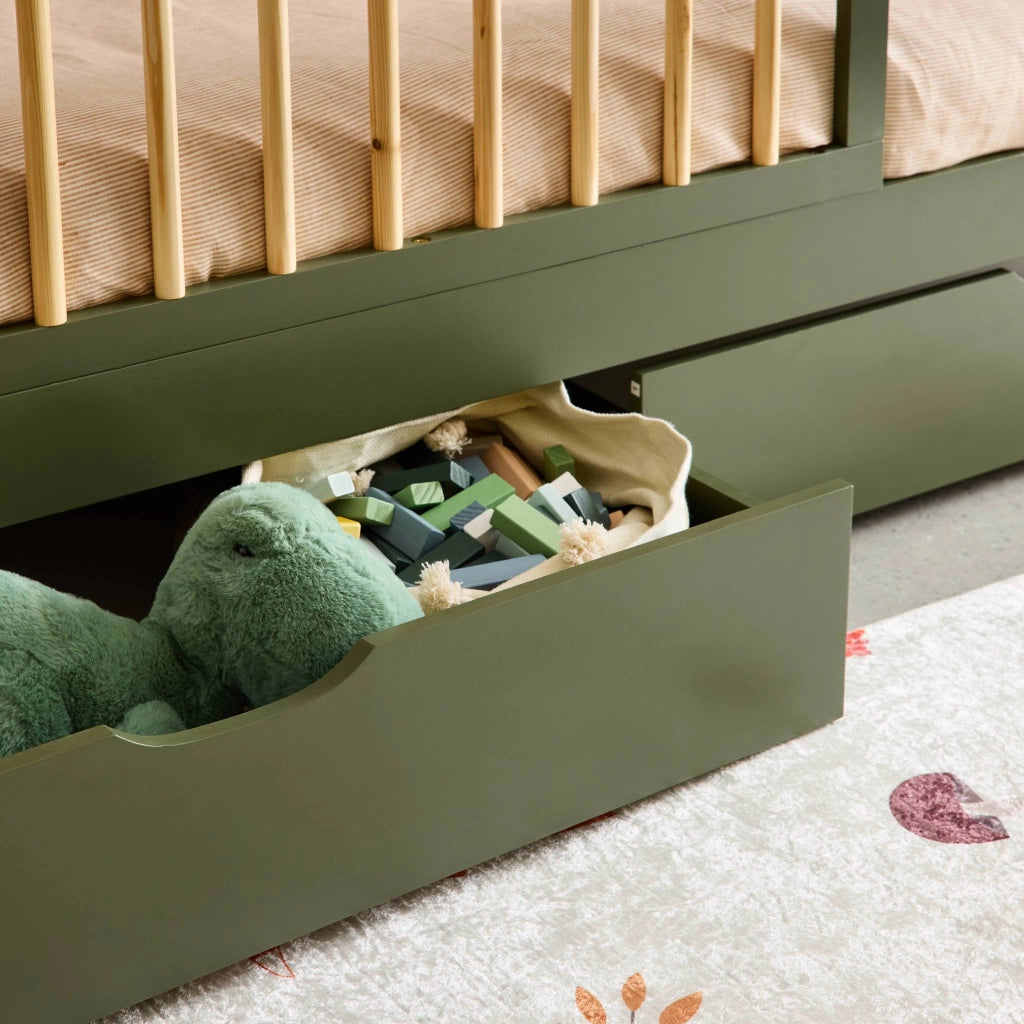 Cassettone letto per bambini roya in legno di pino, set da 2, verde