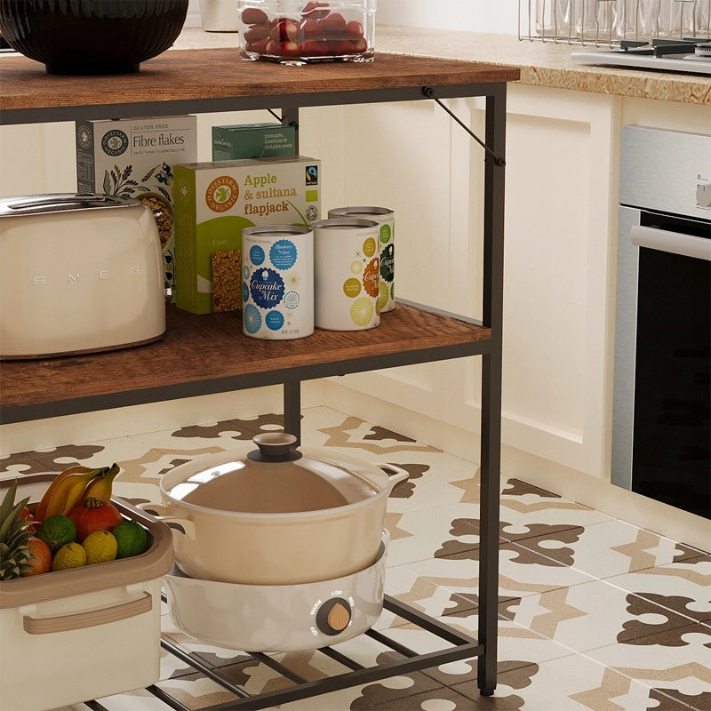 Mobile a isola da cucina con ripiani, stile loft industriale e rustico, color bronzo, 120 cm