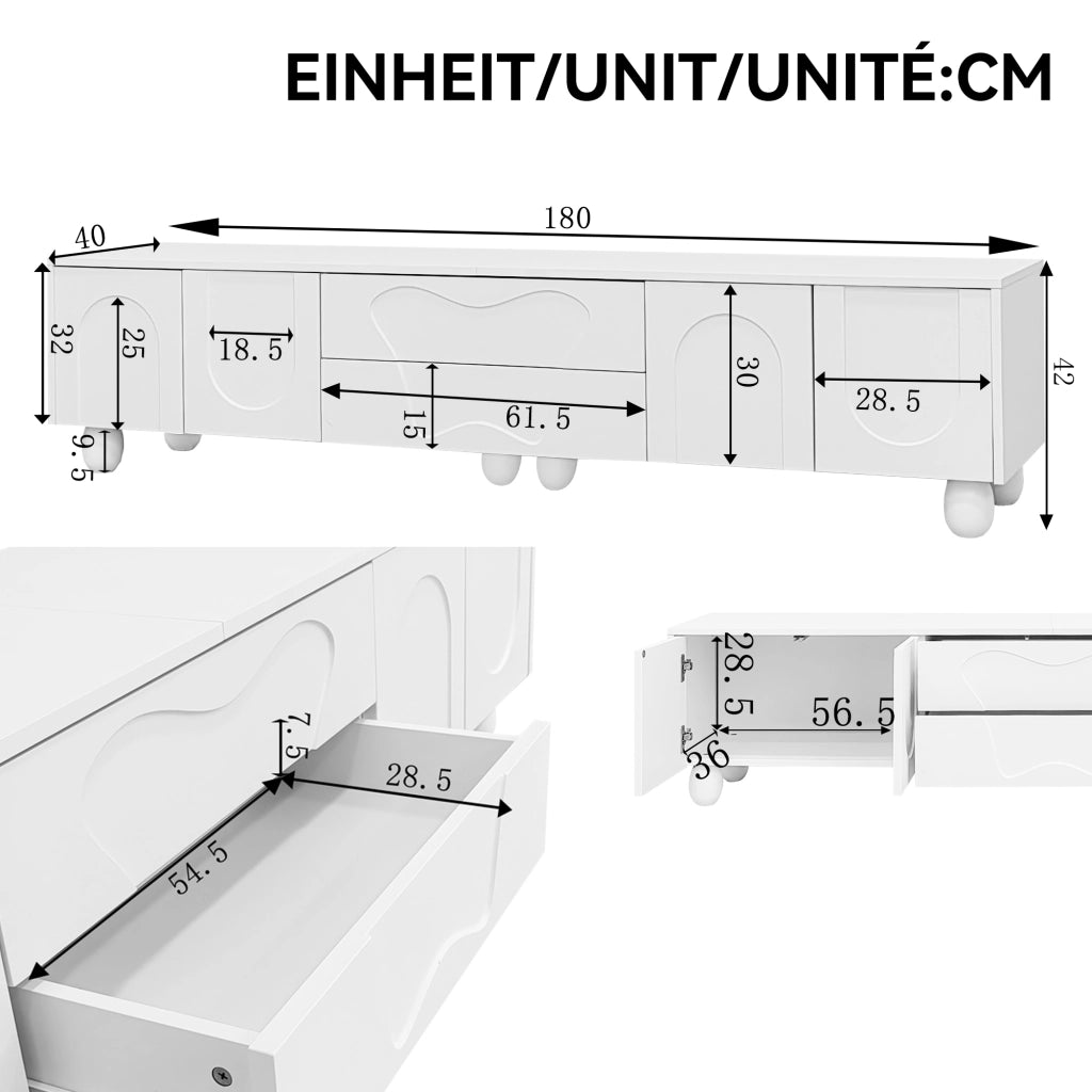 Mobile TV 180 cm con Gambe in Legno ¨C MINIMAL ¨C Bianco, Soggiorno