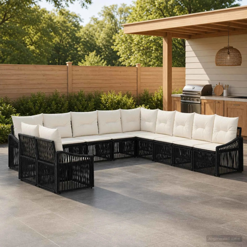 Set Divano da Giardino 11 pz Nero polyrattan 3436057