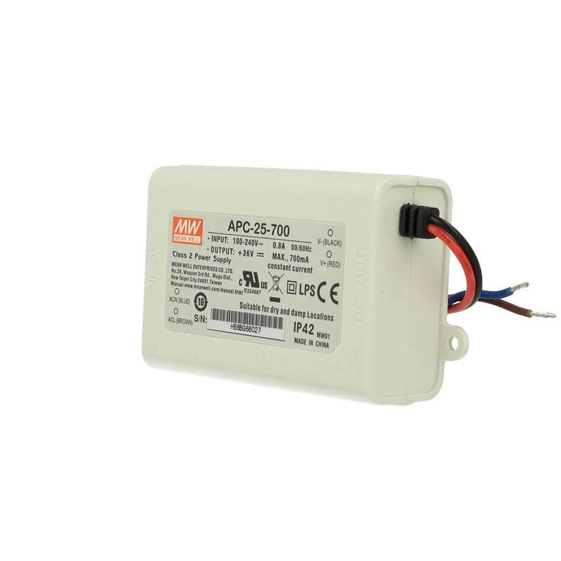 Led Driver CC MW MEAN WELL Serie APC Trasformatore Corrente Costante IP42 (700mA 9V-36VDC 25W)