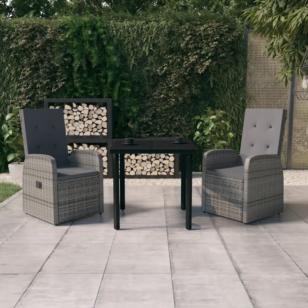 Set da Pranzo da Giardino 3 pz con Cuscini Grigio 3099473
