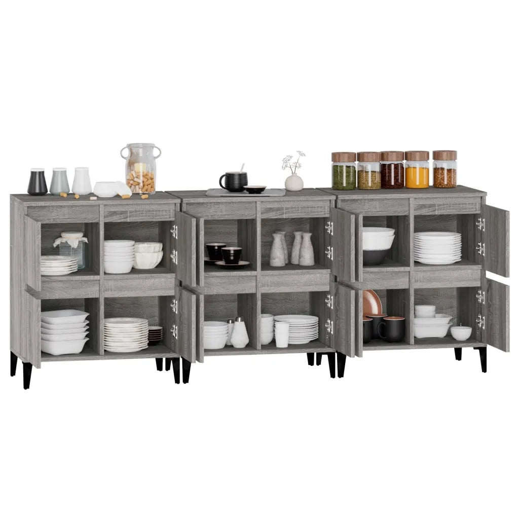 Credenze 3pz | Madia | Buffet da pranzo | Armadio da pranzo Grigio Sonoma 60x35x70 cm in Legno Multistrato