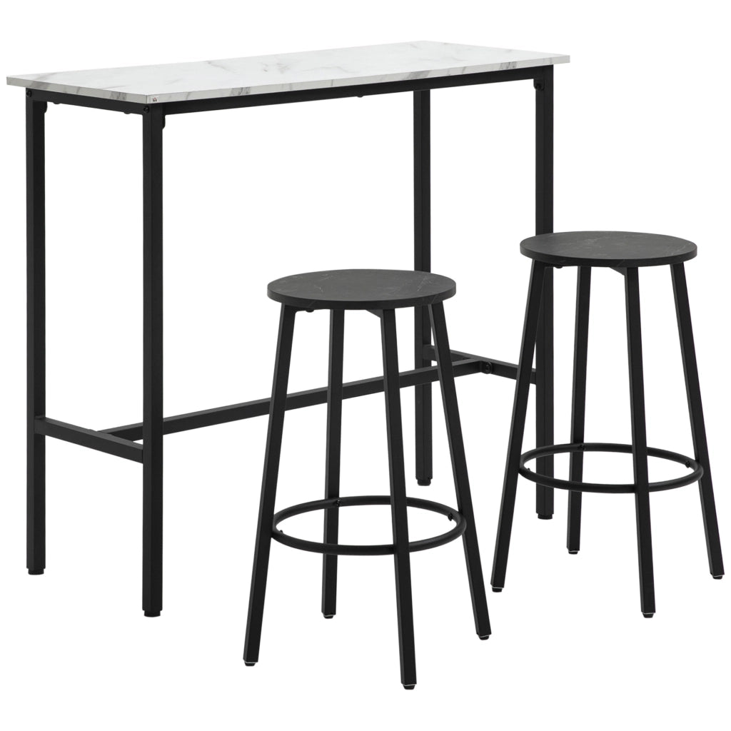 Set Bar 2 Posti con 2 Sgabelli ¨C Minimal ¨C Piano Marmo Bianco, Struttura in Acciaio