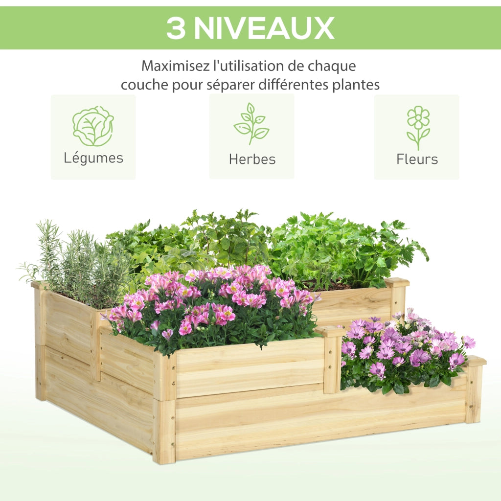 Giardiniere in legno a 3 livelli ¨C zephmum ¨C naturale 108x88x36 cm