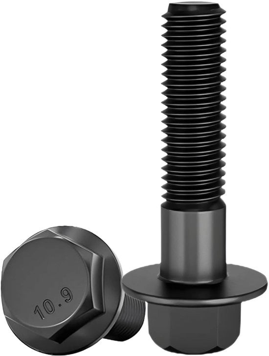 Viti a flangia M6 x 35 mm - Flangia - Acciaio leggermente trattato - Trattamento nero - Grado 10,9 - Quantità 20 pezzi - Viti a flangia