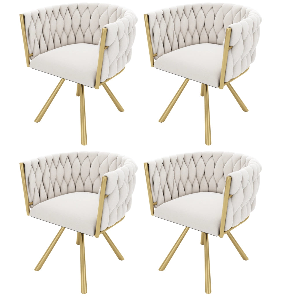 Set di 4 sedie girevoli con rotazione a 360°; rivestimento in velluto beige e oro