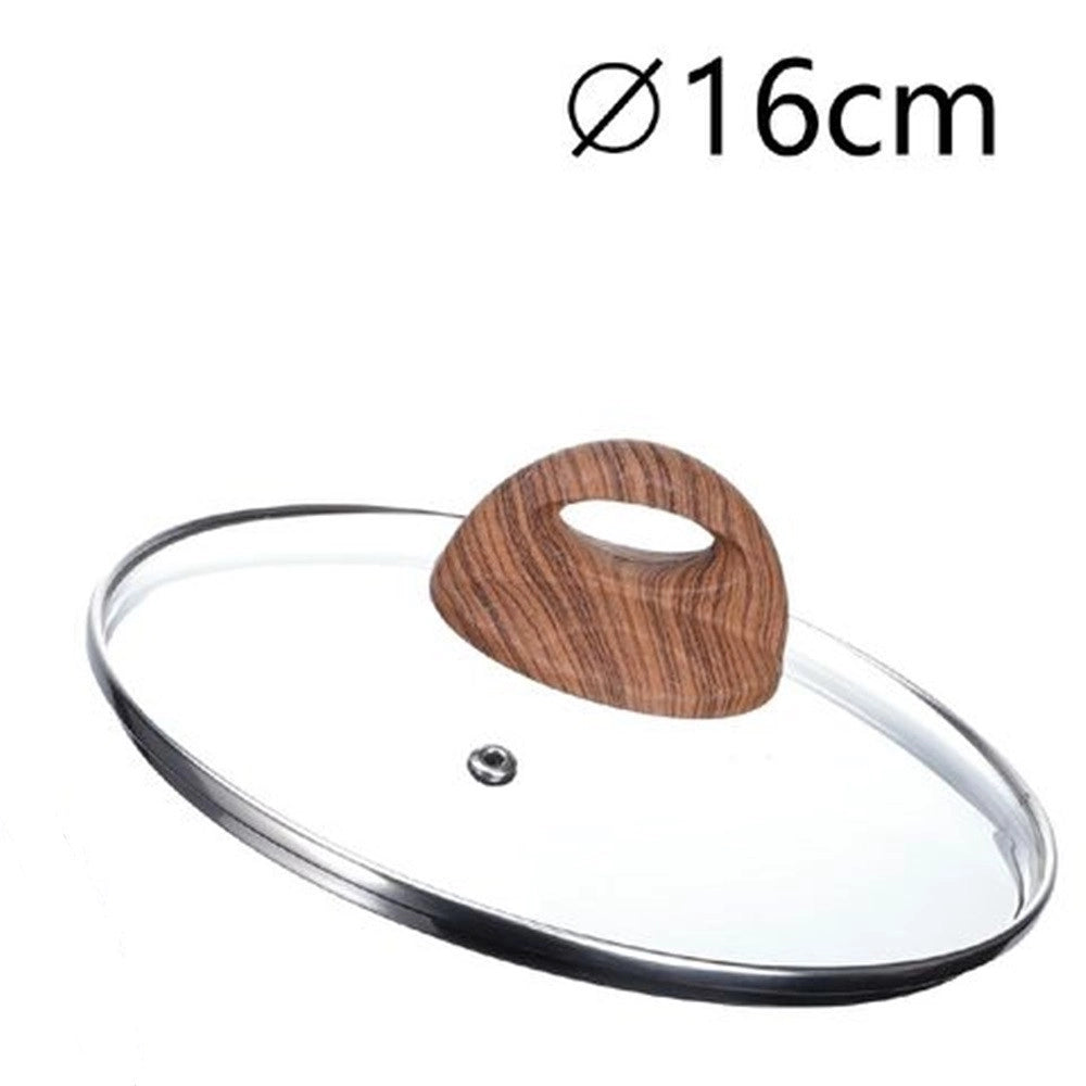 Trade Shop - Coperchio In Vetro Temperato Per Pentola Padella Ricambio ø16 A 32cm Pomello Effetto Legno -