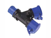 ADATTATORE INDUSTRIALE CON SPINA CEE E DUE PRESE CEE IP44  16A colore blu