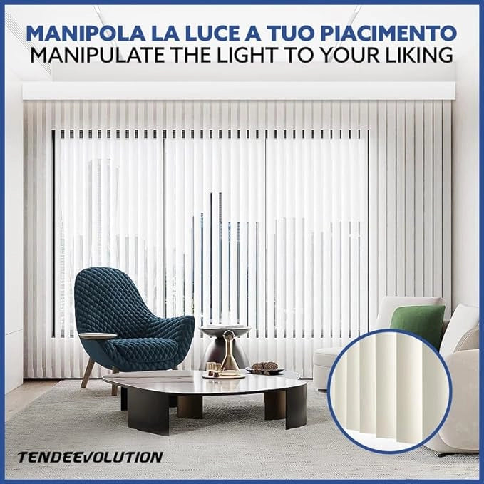 Tenda Verticale Shantung 127mm - Colore Sabbia 55, Attacco Soffitto - Larghezza 1m x Altezza 2m - Apertura Sinistra - Per Casa E Ufficio